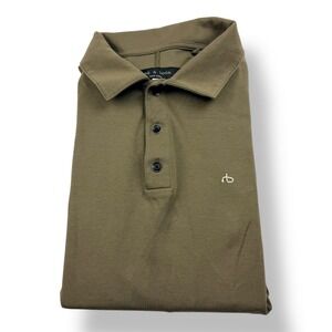 Rag & Bone Mens Pima Cotton Short Sleeve Polo Shirt Olive Green Size Large